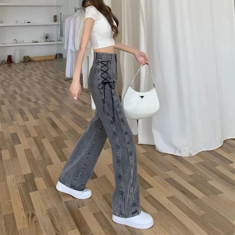 2025 Fashion 90s Loosefit Denim Pants for Women Spring Autumn Korean New In Woman Straight Leg Jeans High Waist Shot Trousers