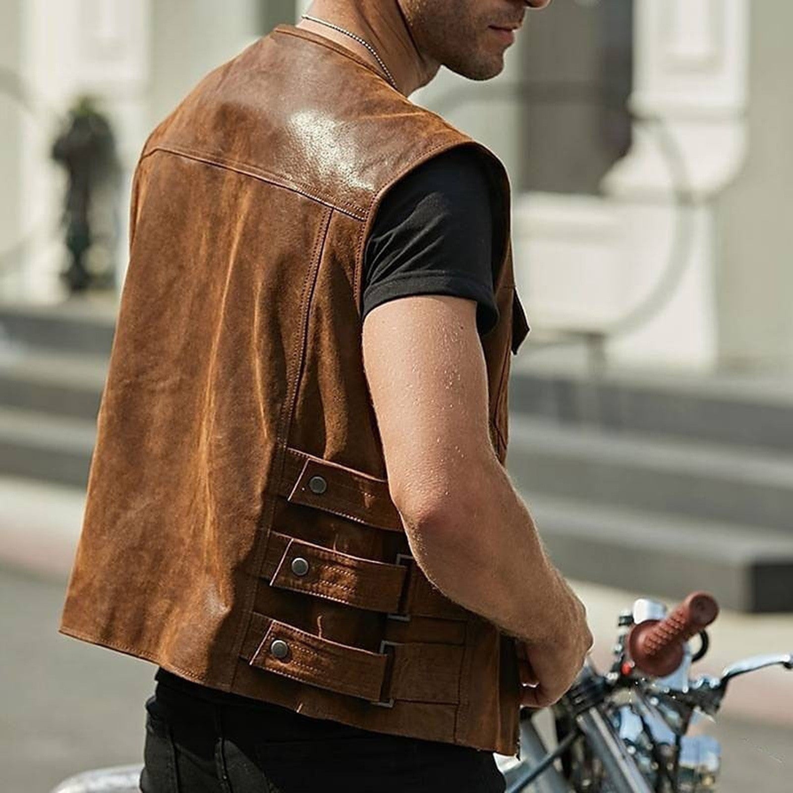 Men's Tank Top V-neck solid Multi Pocket Military Vest Reporter Photography Cardigan Outdoor Motorcycle Vest Men's jacket coat