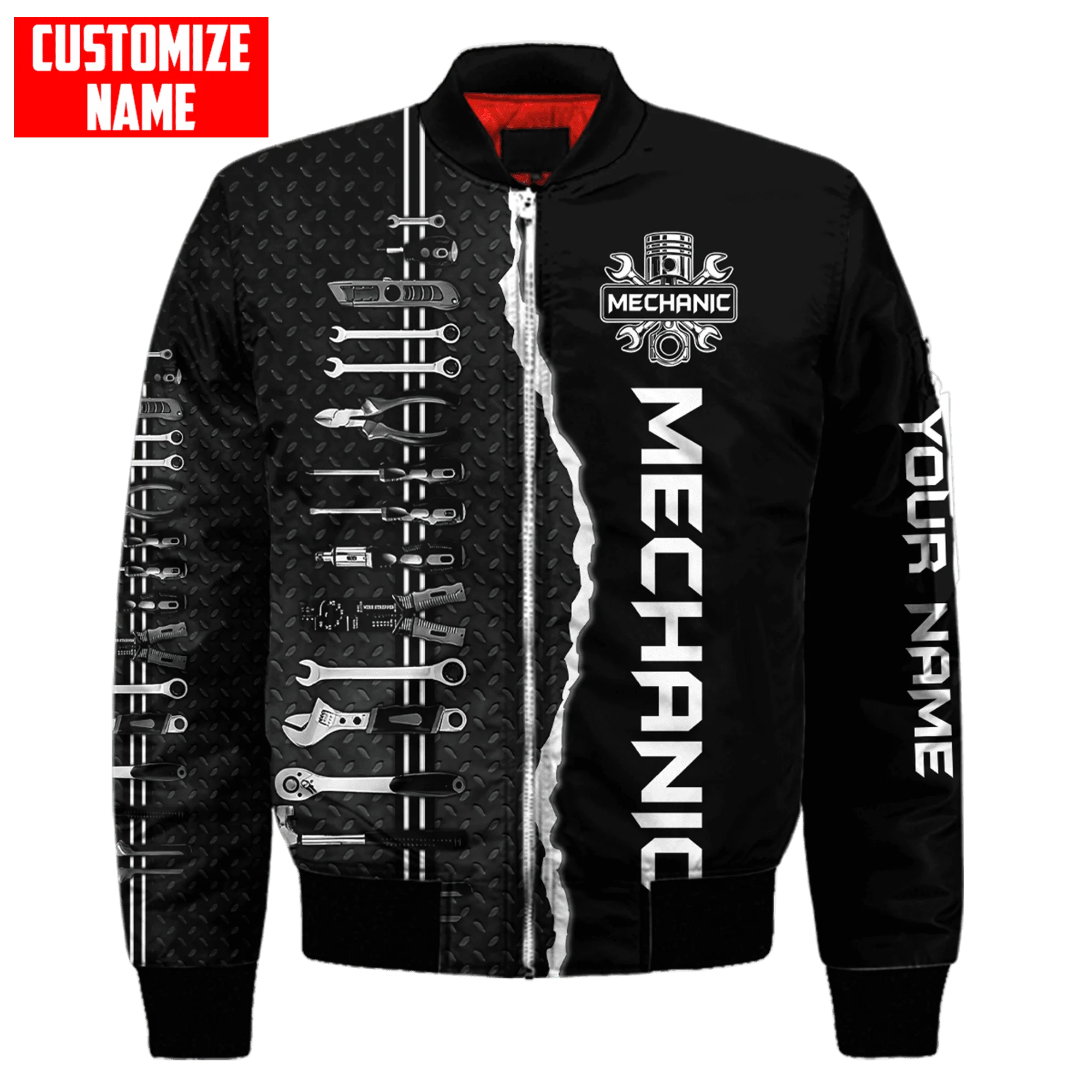 Men bomber jacket Personalized Name Mechanic 3D Printed winter zipper Jacket casual unisex Harajuku Streetwear coat FX-09