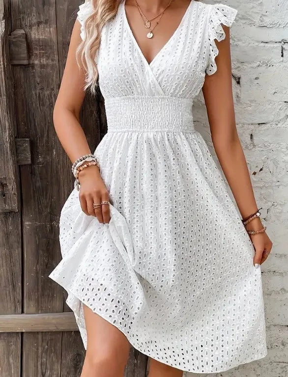 2024 new multi colored summer women's clothing fashionable temperament casual commuting lotus leaf sleeve elegant dress