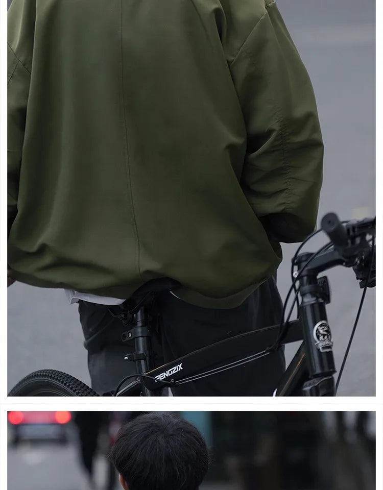 Man Bomber Jacket Oversize Spring Autumn Boys Long Sleeve Stand Collar Baseball Clothes Black Green Retro Coat Plus Size Xxl