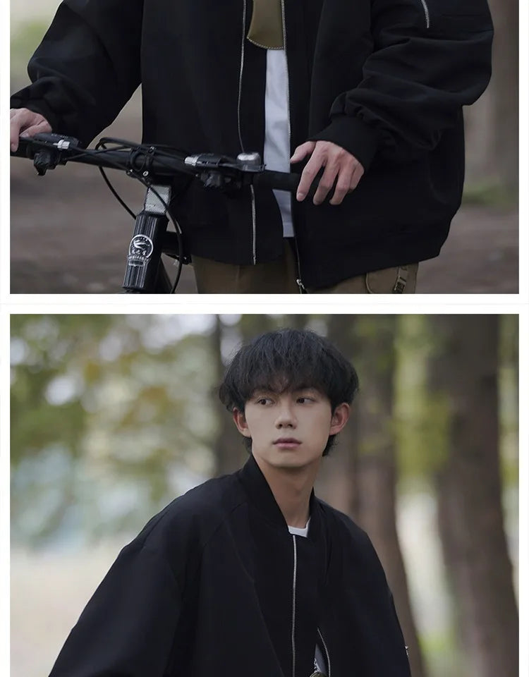 Man Bomber Jacket Oversize Spring Autumn Boys Long Sleeve Stand Collar Baseball Clothes Black Green Retro Coat Plus Size Xxl
