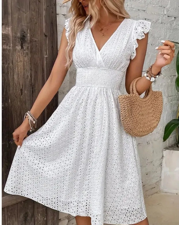 2024 new multi colored summer women's clothing fashionable temperament casual commuting lotus leaf sleeve elegant dress