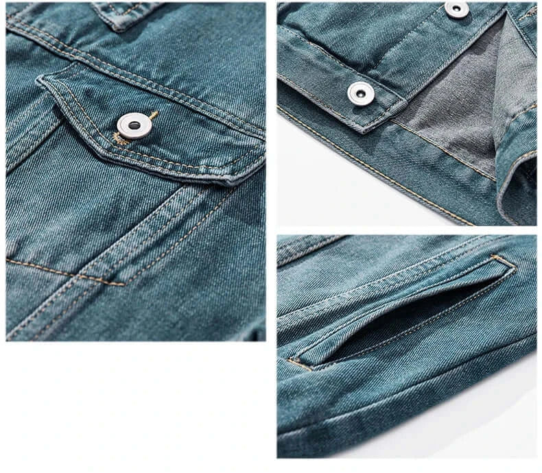 2025 New Men Denim Jackets Coats Hooded Jacket Full Sleeve Men's Washed Vintage Denim Jean Jacket Button Coat