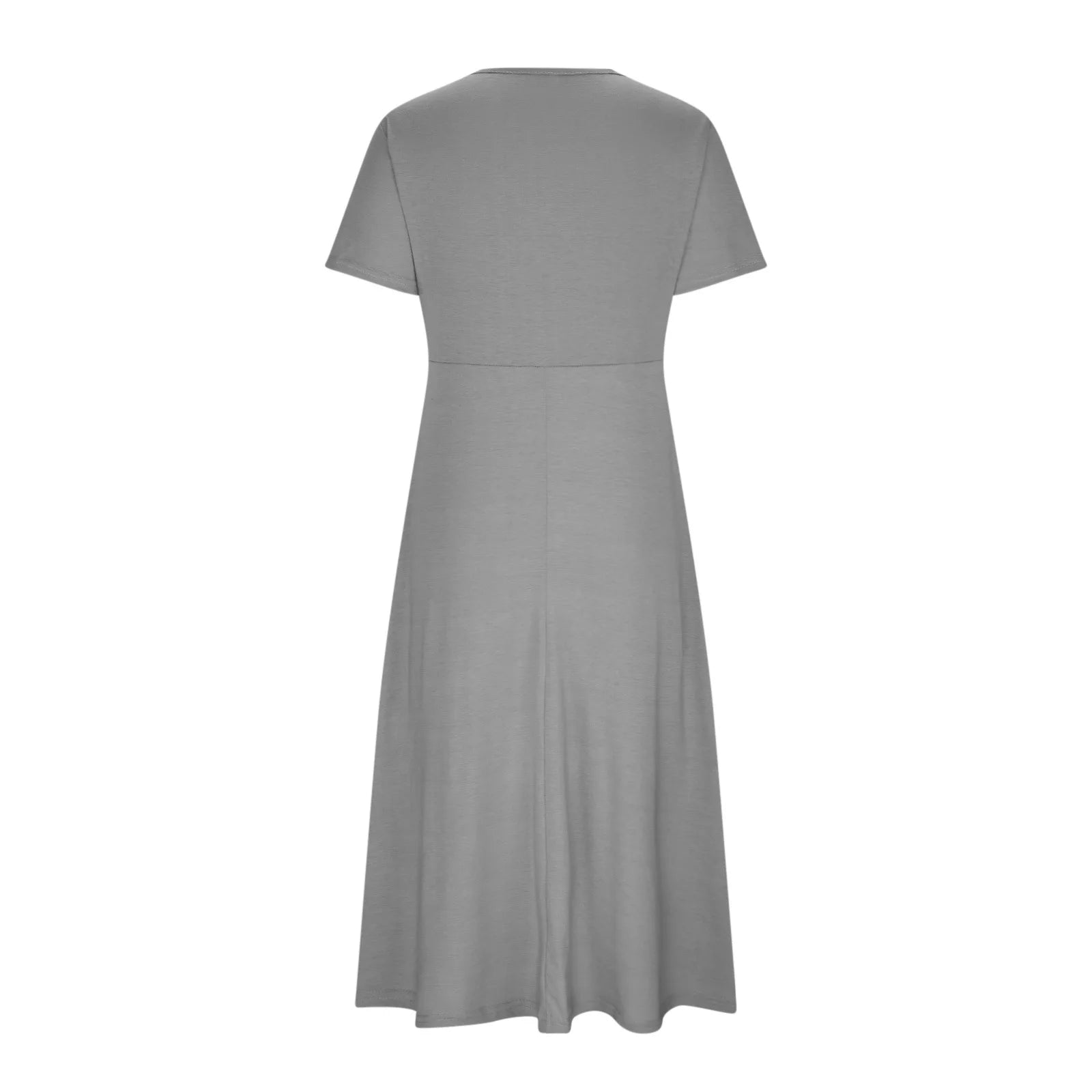Women Summer Short-sleeve Dress Solid Color Maxi Dress Casual Beach Twist Front V Neck Pleated A Line Pockets Mid Long Dress