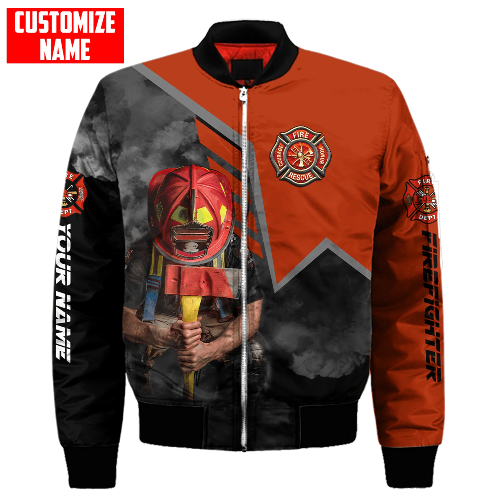 Men bomber jacket Customize Name Brave Firefighter 3D Printed winter zipper Jacket casual unisex Harajuku Streetwear coat FX-07