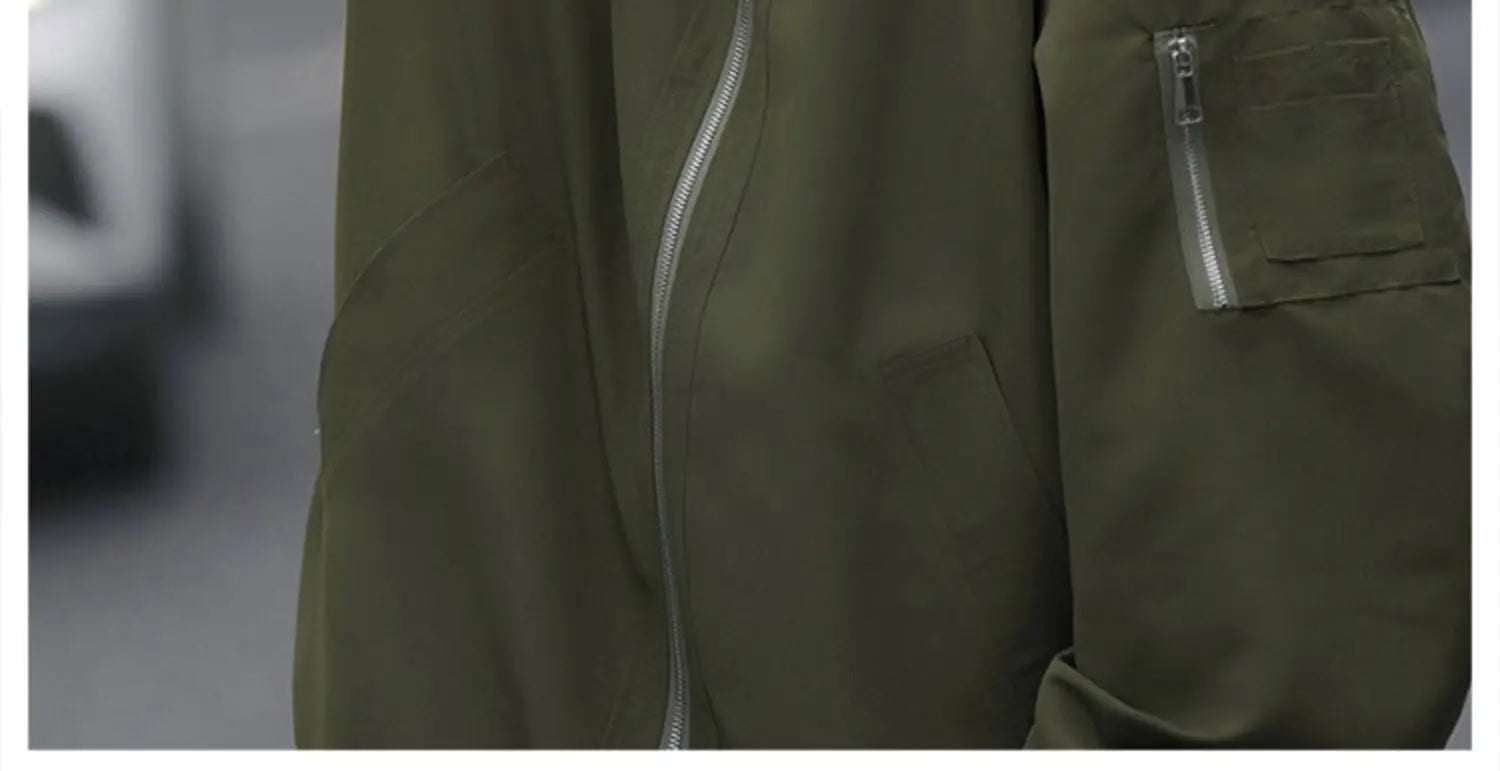 Man Bomber Jacket Oversize Spring Autumn Boys Long Sleeve Stand Collar Baseball Clothes Black Green Retro Coat Plus Size Xxl
