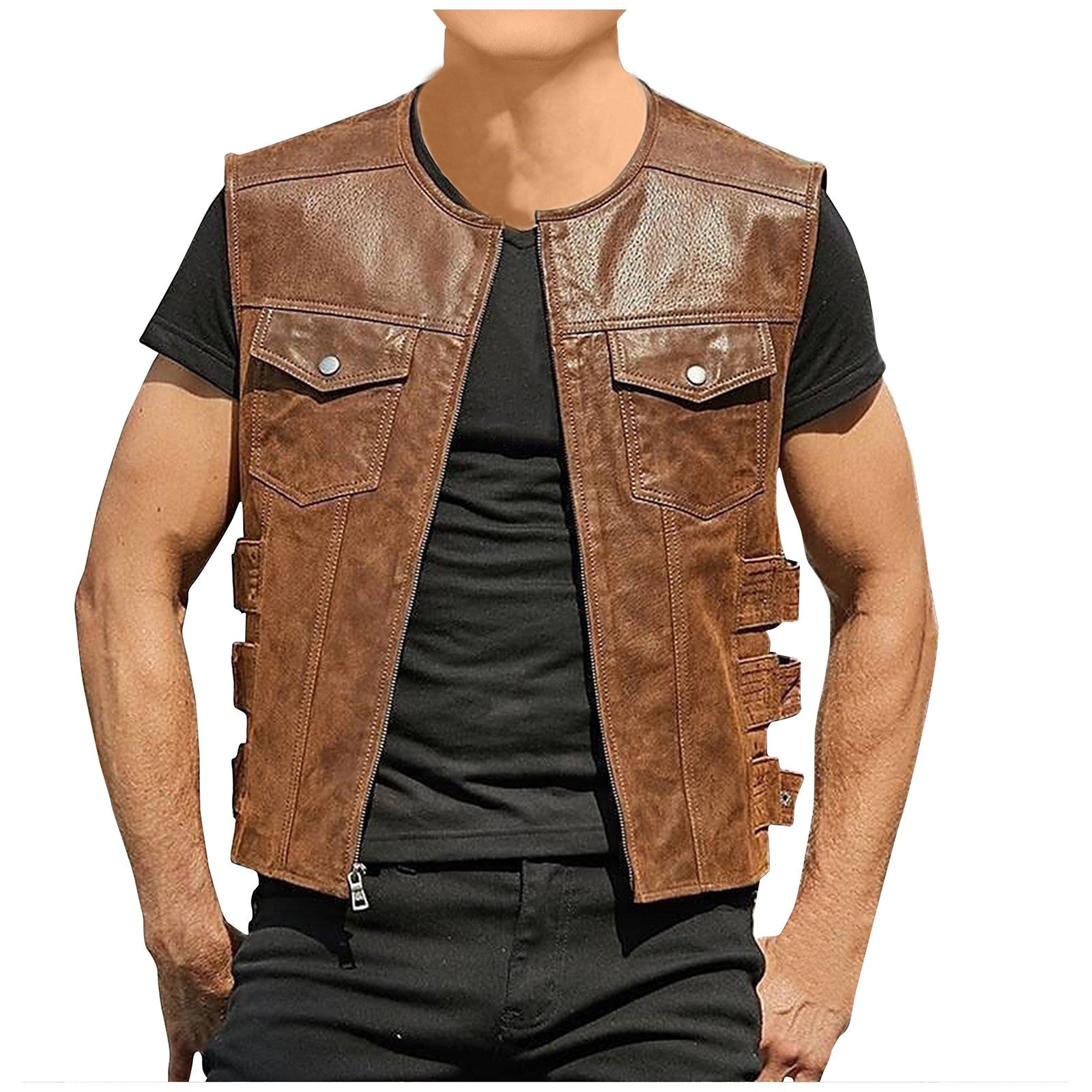 Men's Tank Top V-neck solid Multi Pocket Military Vest Reporter Photography Cardigan Outdoor Motorcycle Vest Men's jacket coat