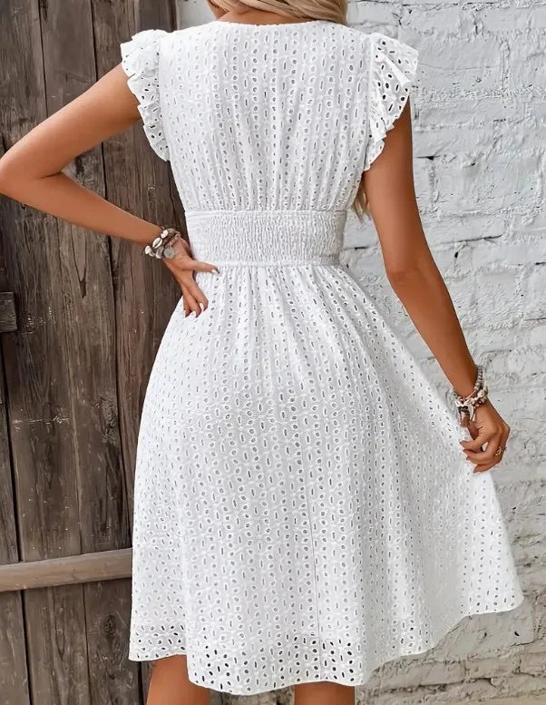 2024 new multi colored summer women's clothing fashionable temperament casual commuting lotus leaf sleeve elegant dress
