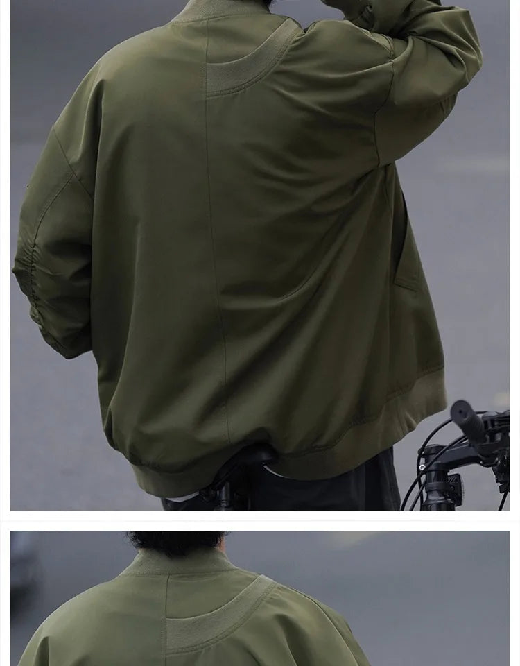 Man Bomber Jacket Oversize Spring Autumn Boys Long Sleeve Stand Collar Baseball Clothes Black Green Retro Coat Plus Size Xxl