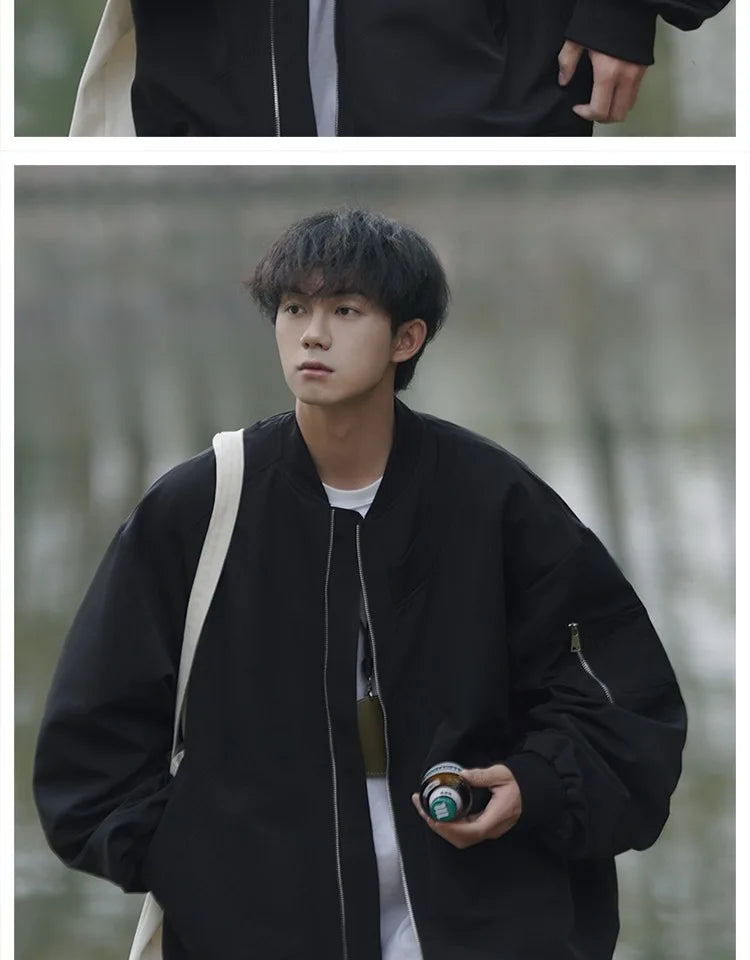 Man Bomber Jacket Oversize Spring Autumn Boys Long Sleeve Stand Collar Baseball Clothes Black Green Retro Coat Plus Size Xxl