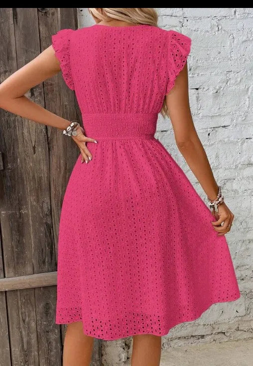 2024 new multi colored summer women's clothing fashionable temperament casual commuting lotus leaf sleeve elegant dress