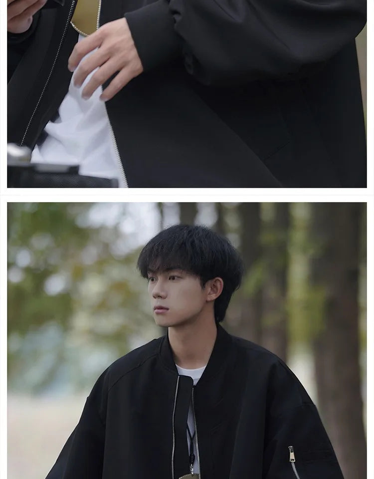 Man Bomber Jacket Oversize Spring Autumn Boys Long Sleeve Stand Collar Baseball Clothes Black Green Retro Coat Plus Size Xxl