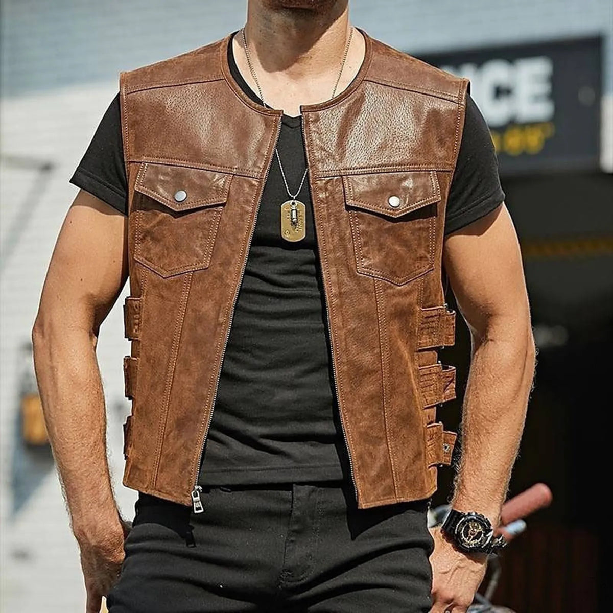 Men's Tank Top V-neck solid Multi Pocket Military Vest Reporter Photography Cardigan Outdoor Motorcycle Vest Men's jacket coat