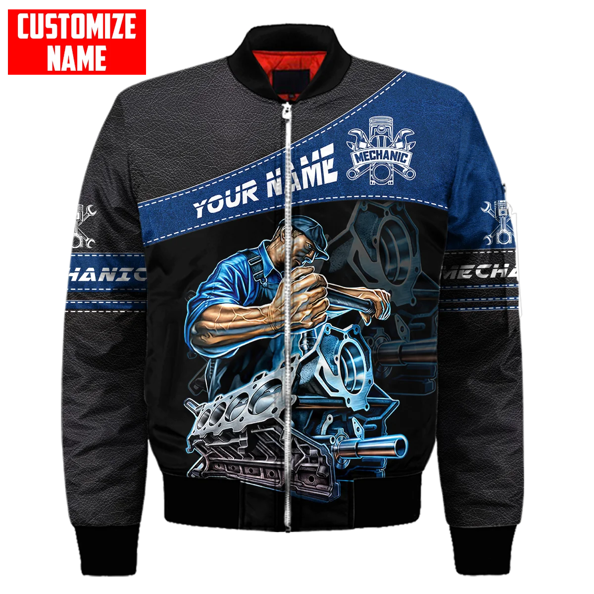 Men bomber jacket Personalized Name Mechanic 3D Printed winter zipper Jacket casual unisex Harajuku Streetwear coat FX-09