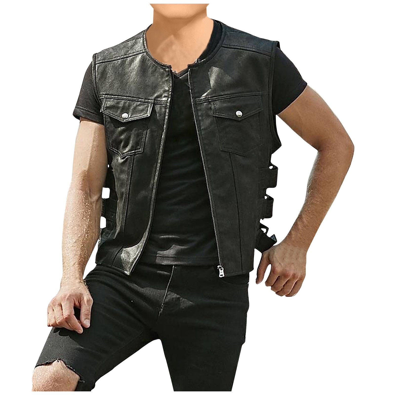 Men's Tank Top V-neck solid Multi Pocket Military Vest Reporter Photography Cardigan Outdoor Motorcycle Vest Men's jacket coat
