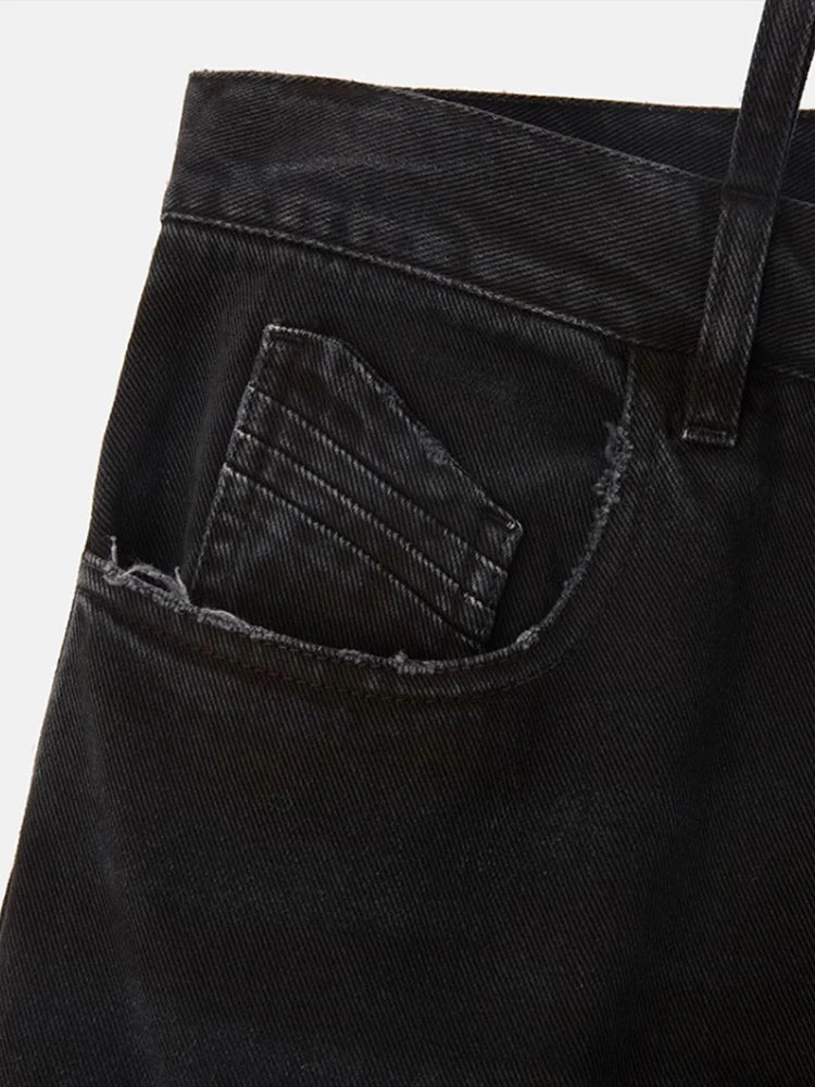 Fashion Women's Denim Pants Loose Waist Zip Hollow Out Solid Color Wide-leg Floor-length Jeans Autumn 2023 New Tide