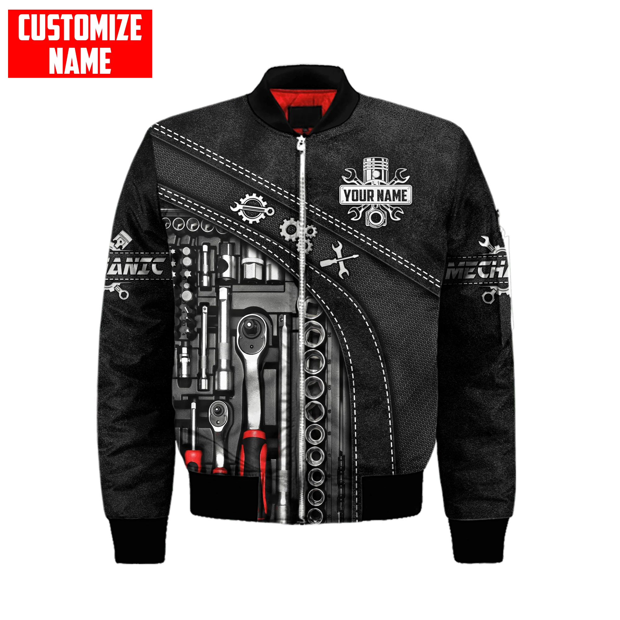 Men bomber jacket Personalized Name Mechanic 3D Printed winter zipper Jacket casual unisex Harajuku Streetwear coat FX-09