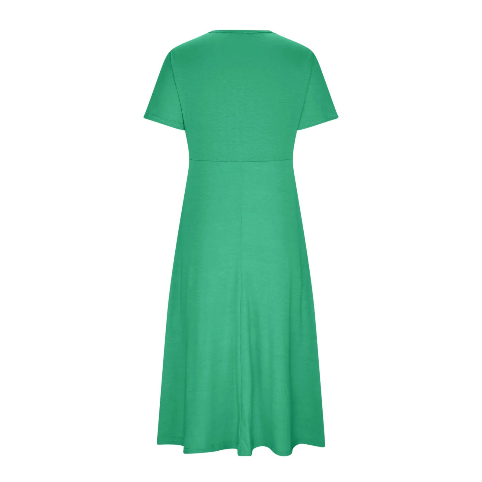 Women Summer Short-sleeve Dress Solid Color Maxi Dress Casual Beach Twist Front V Neck Pleated A Line Pockets Mid Long Dress