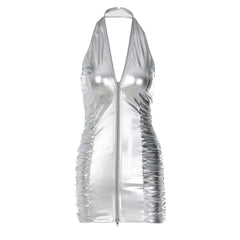 Women's Solid Color Dress Pleated Sexy Halter Zippered Slim Fit Wrap Buttock Dresses Work Women Sexy & Club Party Sundress