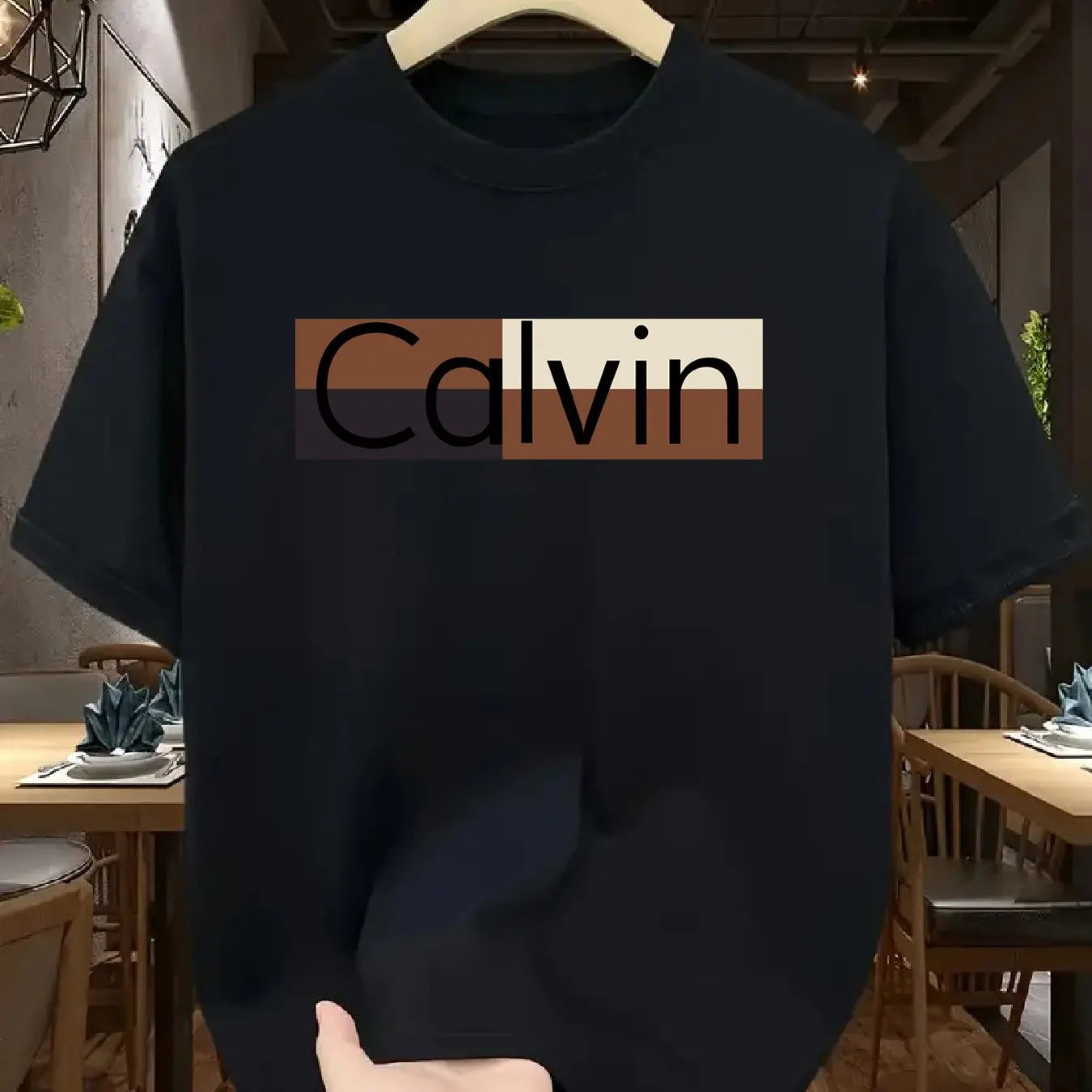 Men's summer 100% pure cotton fashionable casual sports loose Calvin pattern printed round neck short sleeved T-shirt top