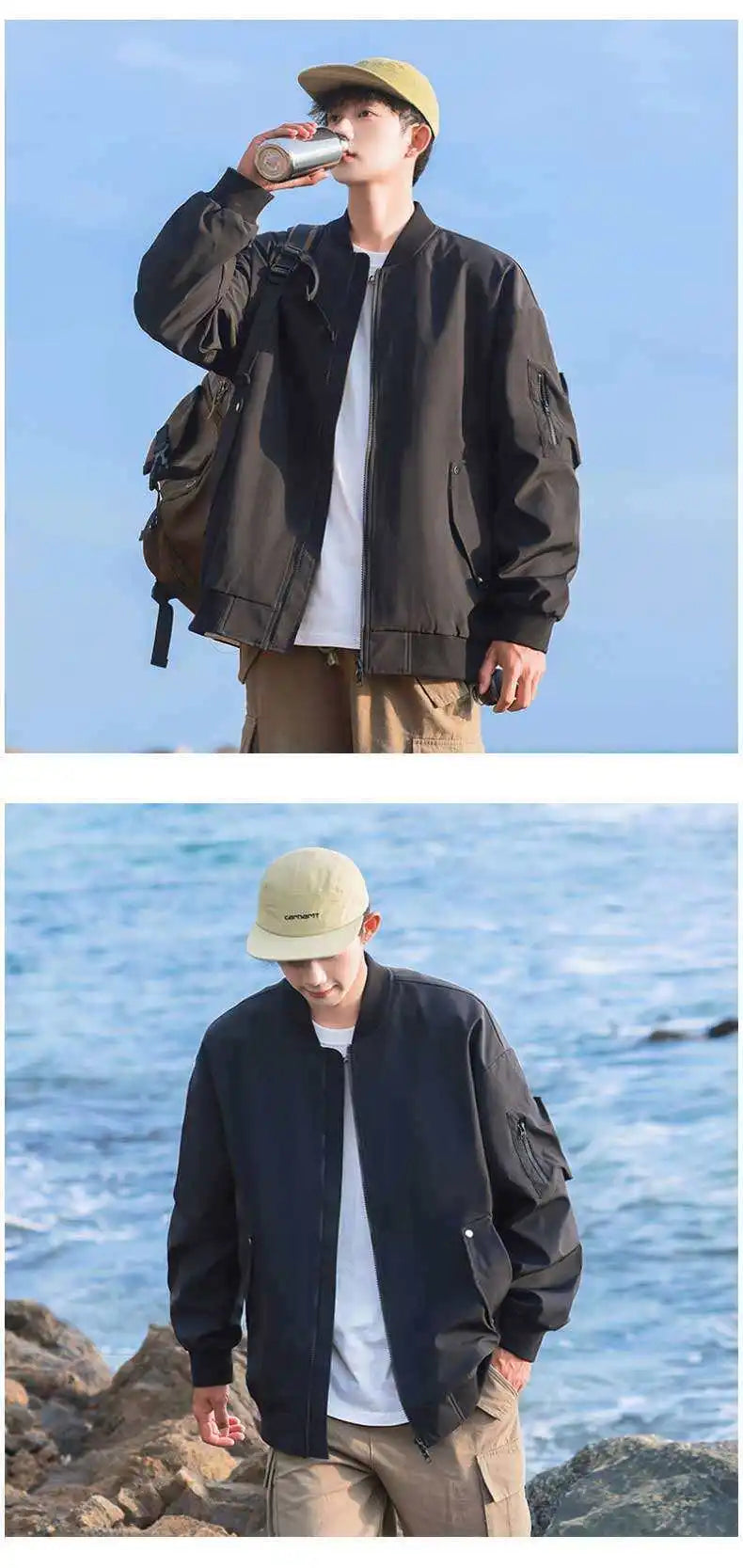Military Style Quilted Pilot Jacket - Vintage Windproof Bomber Coat for Men Durable Stylish Urban Streetwear All-Season Outwear