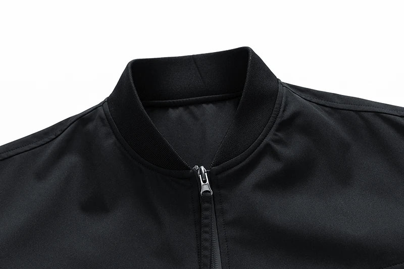 Bomber Jacket for Men Spring Autumn Lightweight V-neck Casual Jacket Streetwear with Sleeve Pocket Stylish Men Daily Wear Coats