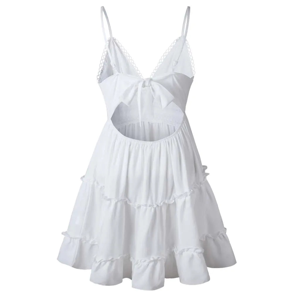 Top Selling Evening White Beach Dresses For Women 2024 Plus Size Mini Party Sundress Backless Dress Vestidos Para Mujer