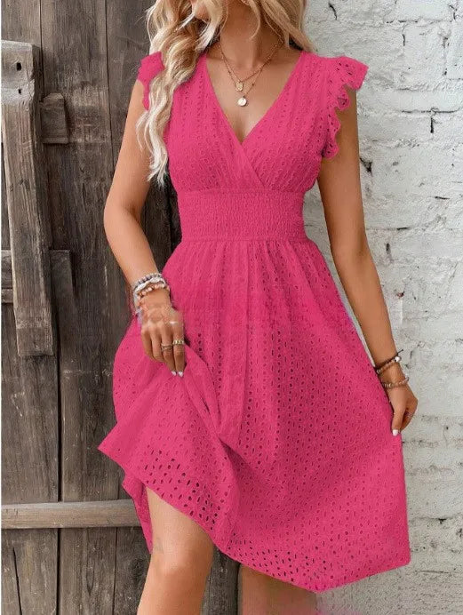 2024 new multi colored summer women's clothing fashionable temperament casual commuting lotus leaf sleeve elegant dress