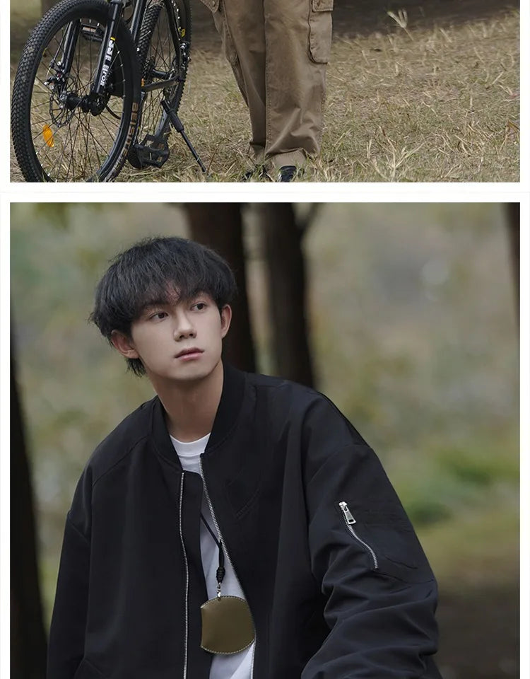 Man Bomber Jacket Oversize Spring Autumn Boys Long Sleeve Stand Collar Baseball Clothes Black Green Retro Coat Plus Size Xxl