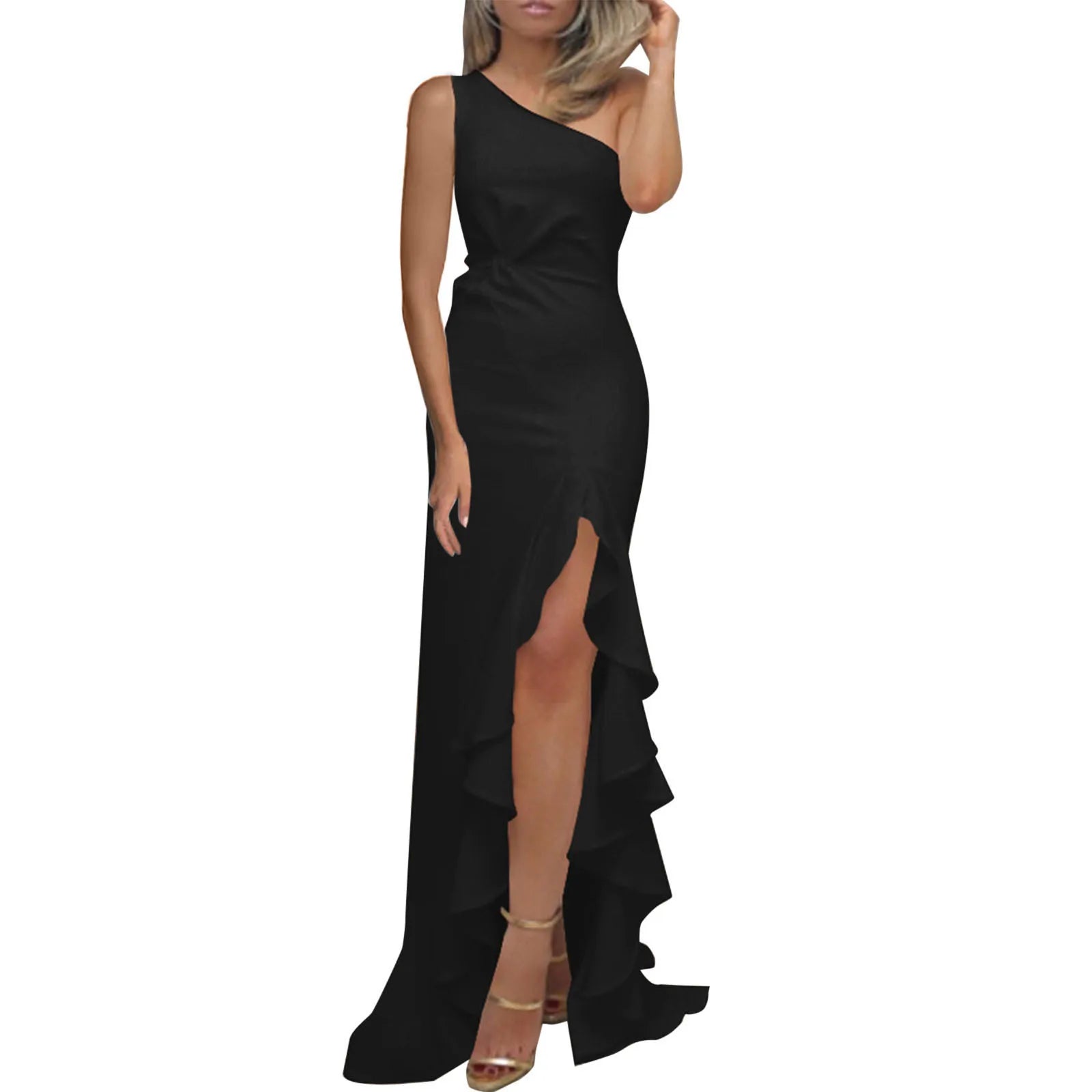 Elegant One Shoulder Ruched Prom Dresses Women Ruffle Waisted Formal Evening Dress Slim White Dress Female Formal Dress платье