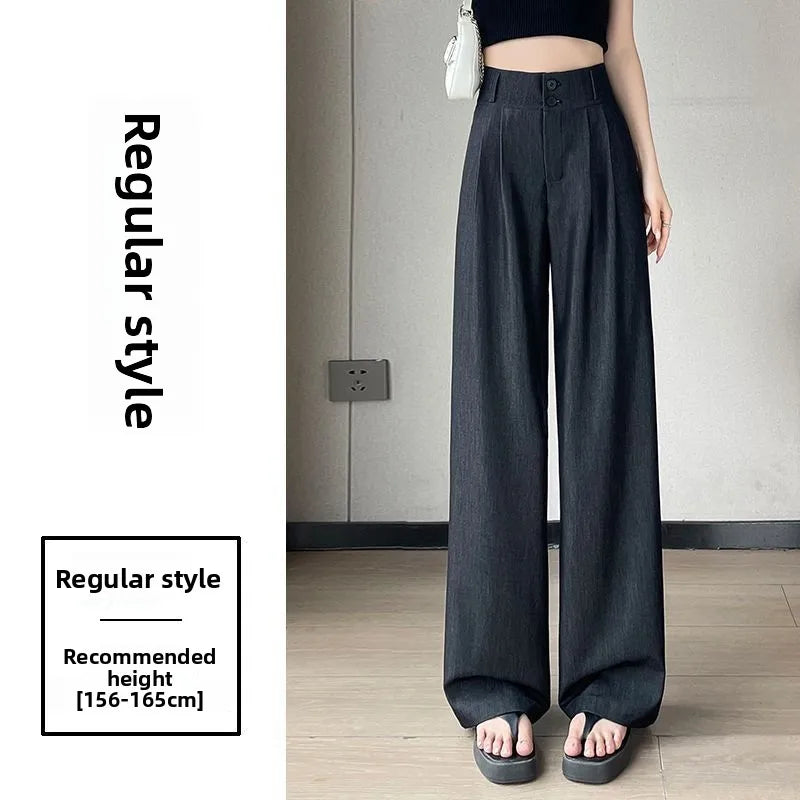 Soft Denim Wide Leg Pants Women Spring Summer Thin High Waist Slim Straight Loose Casual Trousers Long Pants