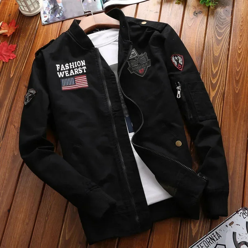 2024 new Bomber Jacket Men Fashion Casual Windbreaker Jacket Coat Men Spring and Autumn New Hot Outwear Stand Slim Embroidery