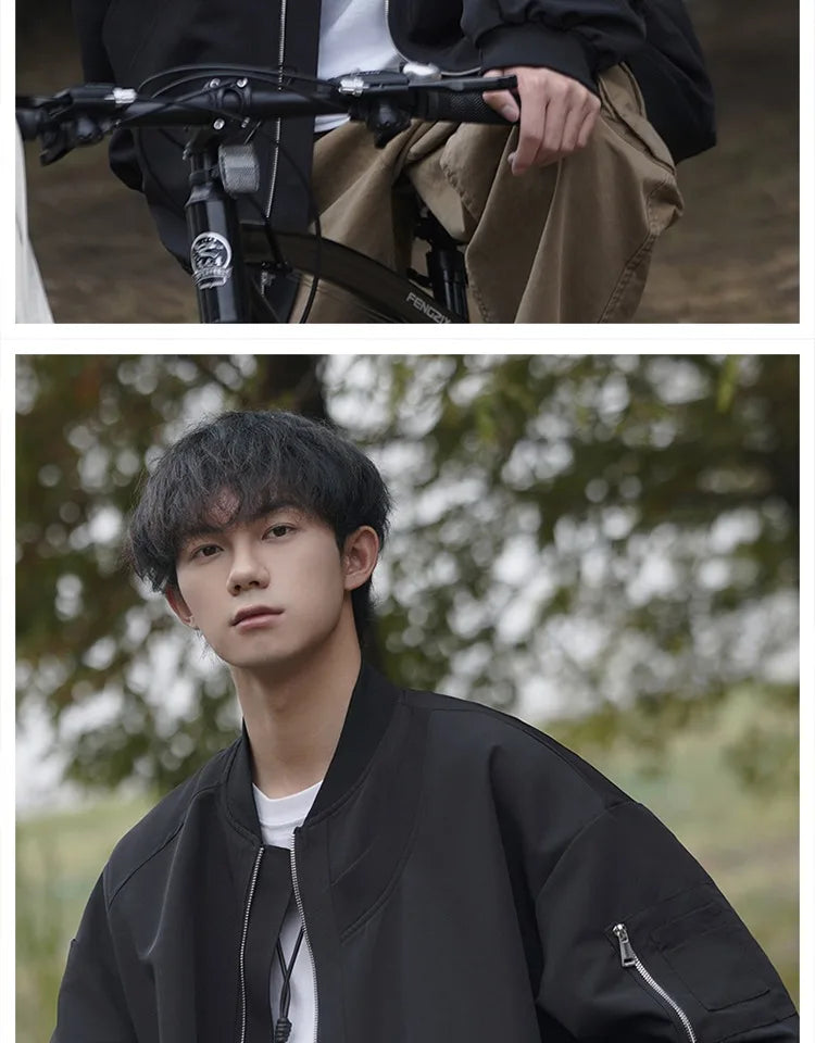 Man Bomber Jacket Oversize Spring Autumn Boys Long Sleeve Stand Collar Baseball Clothes Black Green Retro Coat Plus Size Xxl