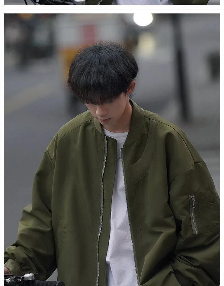 Man Bomber Jacket Oversize Spring Autumn Boys Long Sleeve Stand Collar Baseball Clothes Black Green Retro Coat Plus Size Xxl