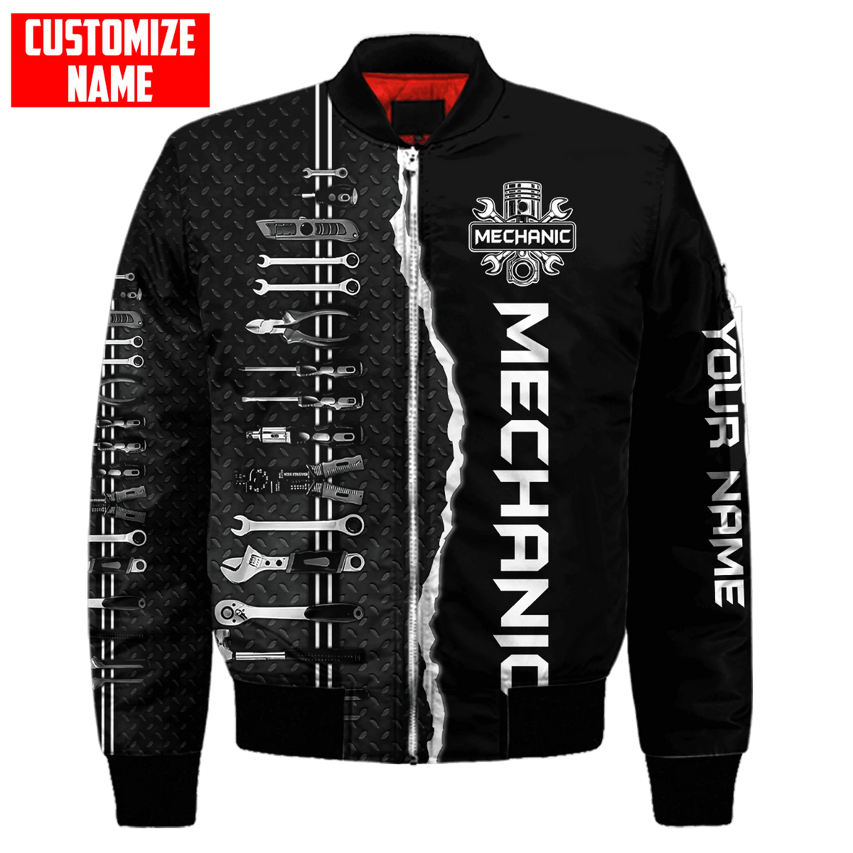 Men bomber jacket Personalized Name Mechanic 3D Printed winter zipper Jacket casual unisex Harajuku Streetwear coat FX-09