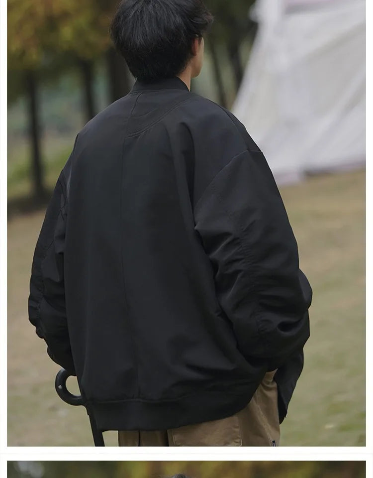 Man Bomber Jacket Oversize Spring Autumn Boys Long Sleeve Stand Collar Baseball Clothes Black Green Retro Coat Plus Size Xxl