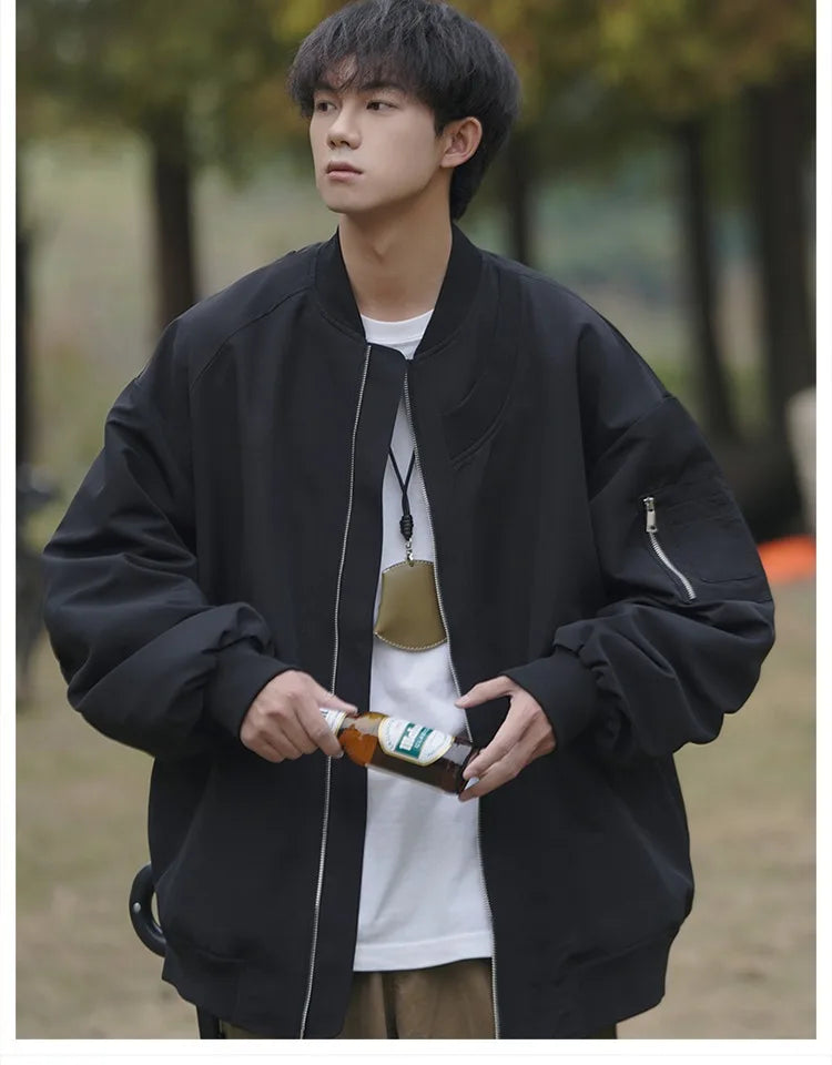 Man Bomber Jacket Oversize Spring Autumn Boys Long Sleeve Stand Collar Baseball Clothes Black Green Retro Coat Plus Size Xxl