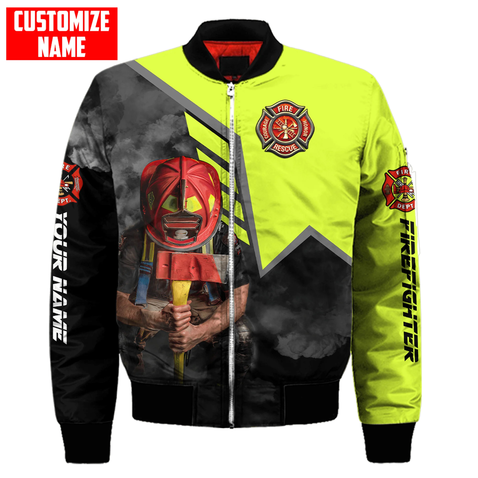Men bomber jacket Customize Name Brave Firefighter 3D Printed winter zipper Jacket casual unisex Harajuku Streetwear coat FX-07