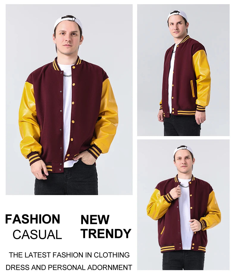 Men Bomber varsity jacket Baseball Patche Color Block Outerwear Casual Loose Spring and Autumn Comfy Unisex Coats New In Jackets