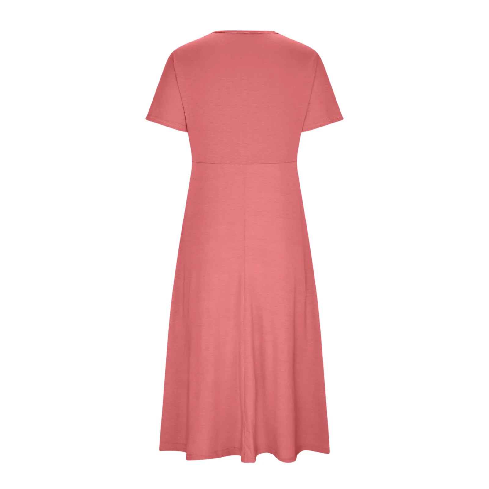 Women Summer Short-sleeve Dress Solid Color Maxi Dress Casual Beach Twist Front V Neck Pleated A Line Pockets Mid Long Dress