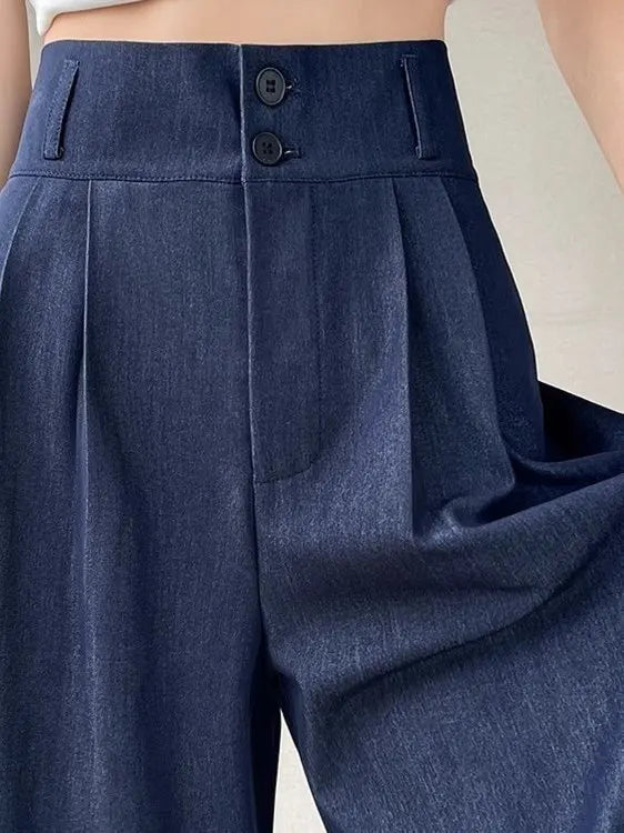 Soft Denim Wide Leg Pants Women Spring Summer Thin High Waist Slim Straight Loose Casual Trousers Long Pants