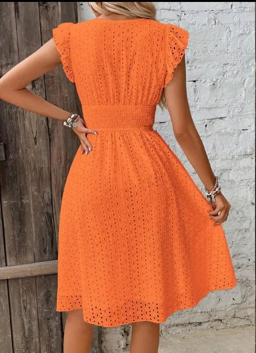 2024 new multi colored summer women's clothing fashionable temperament casual commuting lotus leaf sleeve elegant dress