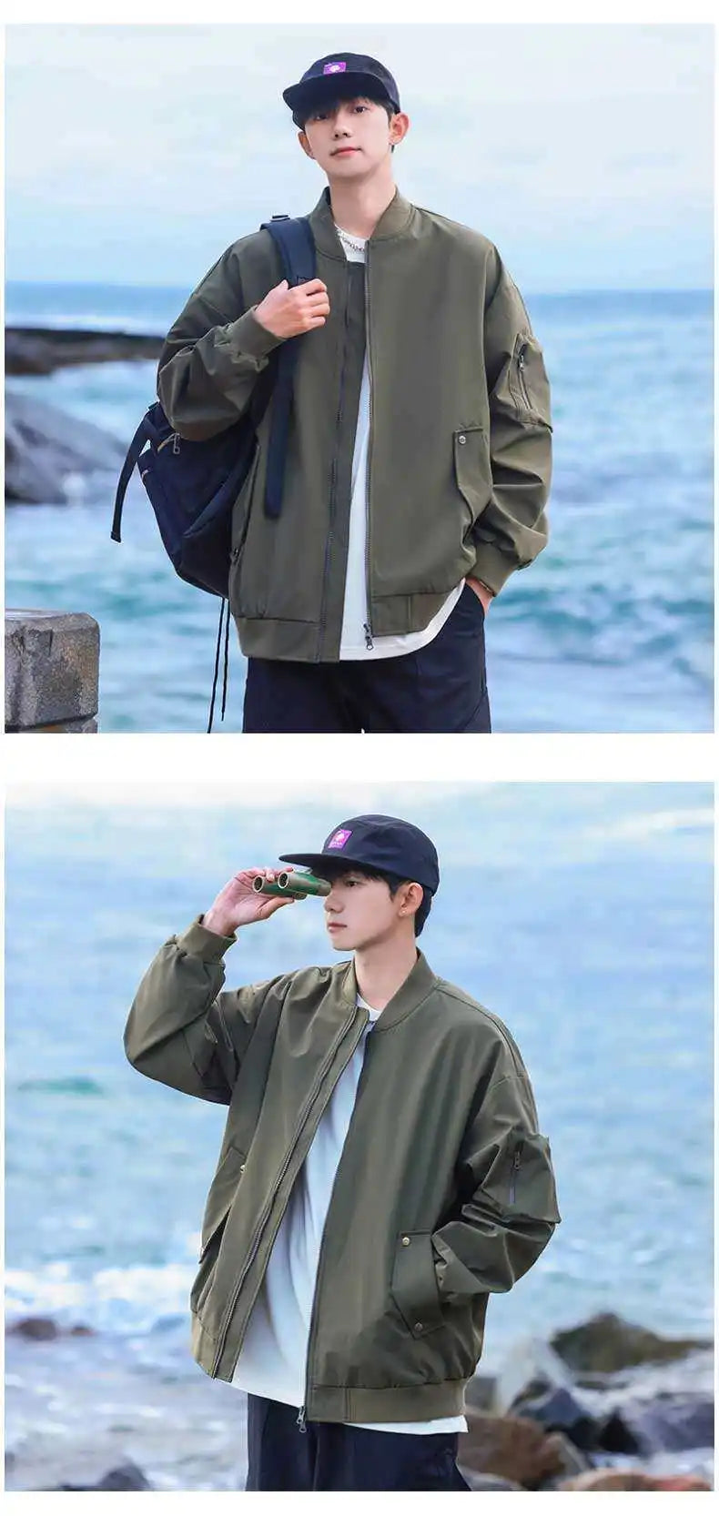 Military Style Quilted Pilot Jacket - Vintage Windproof Bomber Coat for Men Durable Stylish Urban Streetwear All-Season Outwear