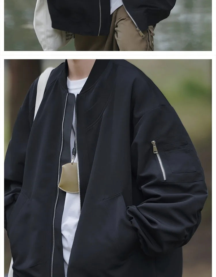 Man Bomber Jacket Oversize Spring Autumn Boys Long Sleeve Stand Collar Baseball Clothes Black Green Retro Coat Plus Size Xxl