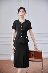 Fashionable professional women's clothing, high-quality two-piece short-sleeved blazer + long skirt, showing elegant temperament