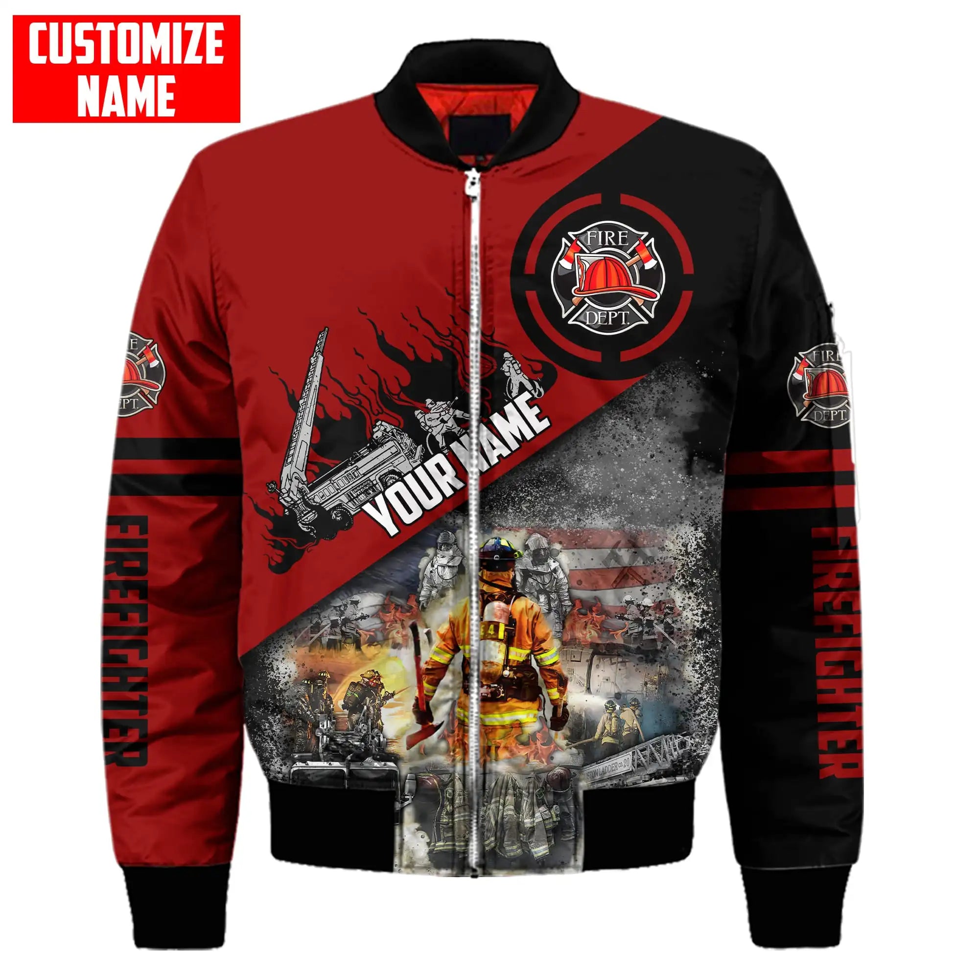 Men bomber jacket Customize Name Brave Firefighter 3D Printed winter zipper Jacket casual unisex Harajuku Streetwear coat FX-07