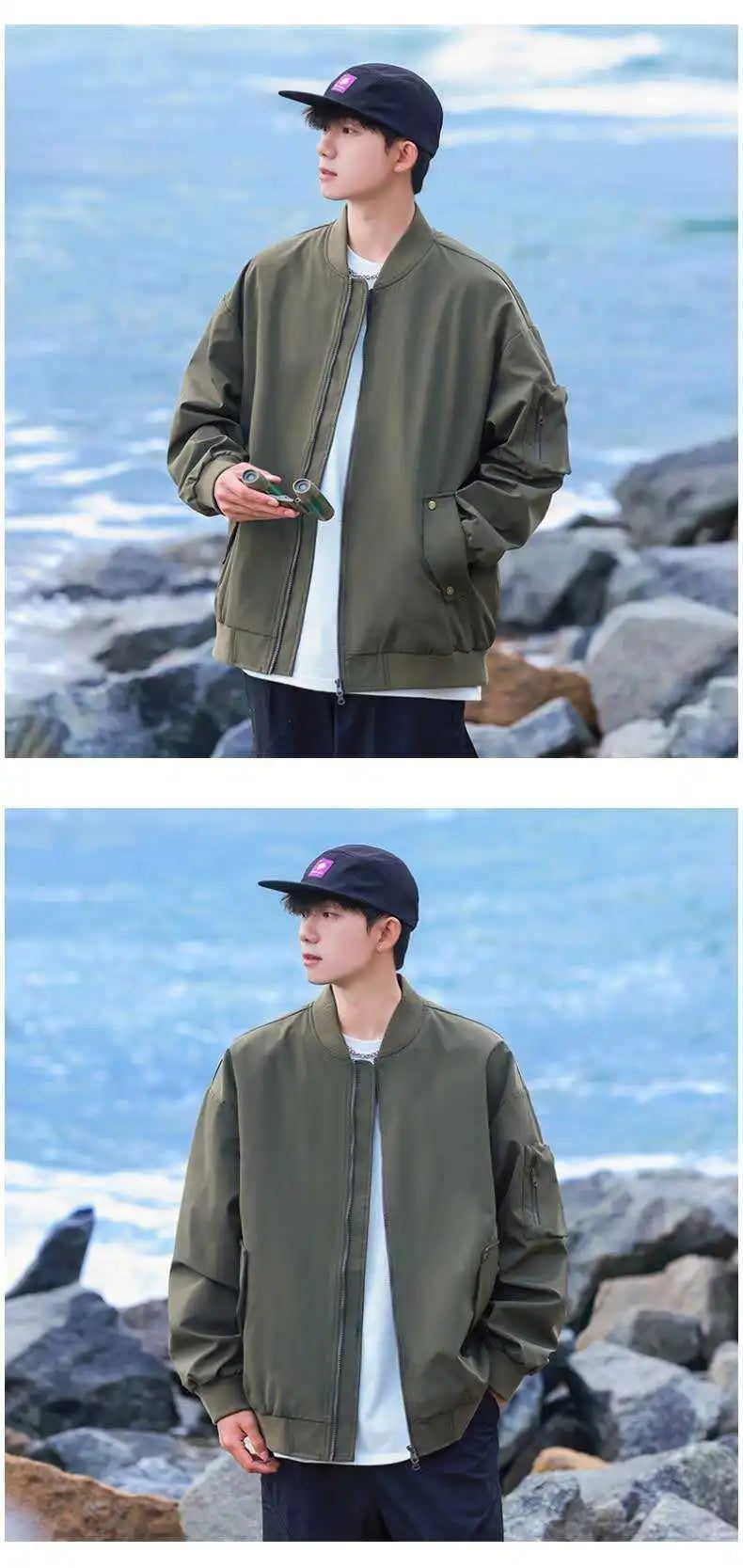 Military Style Quilted Pilot Jacket - Vintage Windproof Bomber Coat for Men Durable Stylish Urban Streetwear All-Season Outwear