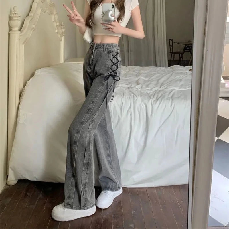 2025 Fashion 90s Loosefit Denim Pants for Women Spring Autumn Korean New In Woman Straight Leg Jeans High Waist Shot Trousers