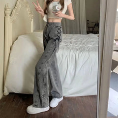 2025 Fashion 90s Loosefit Denim Pants for Women Spring Autumn Korean New In Woman Straight Leg Jeans High Waist Shot Trousers